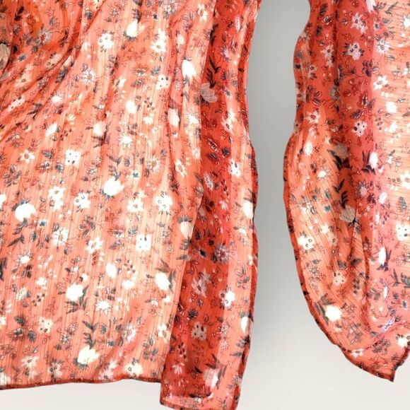 French Connection Midi Sz 12 Sheer‎ Chiffon Tea Flutter Sleeve Dress Pumpkin - Picture 12 of 12